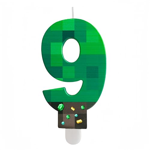 iNINGER TNT Green Birthday Candles,Green Number 9 Candle,Cake Toppers Birthday Candle,TNT Cake Toppers,9th Pixel Cake Candles for Birthday Graduation Celebration Wedding Party Supplies Decoration