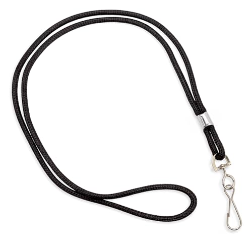 Specialist ID Black Lanyard with Swivel Hook - Basic, Round, Thin Braided Non-Breakaway Neck Strap...