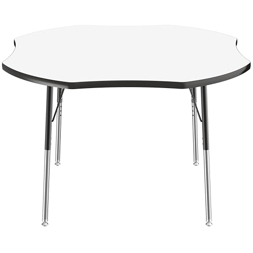 Image of FDP Dry-Erase Clover Activity School and Office Table (48 x 48 inch), Standard Legs with Swivel Glides for Collaborative Spaces, Adjustable Height 19-30 inches - Whiteboard Top and Black Edge
