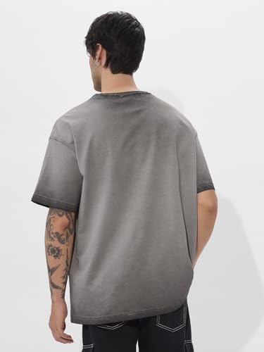 Image of The Souled Store Killin' It Men and Boys Short Sleeves Round Neck Grey Embroidered Cotton Oversized T-Shirts