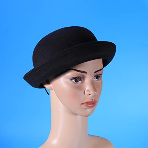 TENDYCOCO Fedora-Hut für Damen Schwarzer Woll-kuppelhut Aufrollbarer Bowler- Modischer Bowler-