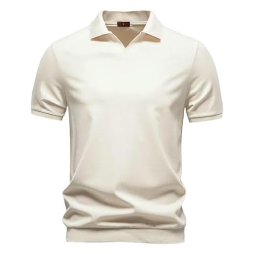 Men's Polo Shirt Short Sleeve V-Neck Casual Slim Fit Lightweight Knit Golf Shirt Summer Basic T-Shirt, Pl7000-apricot, L