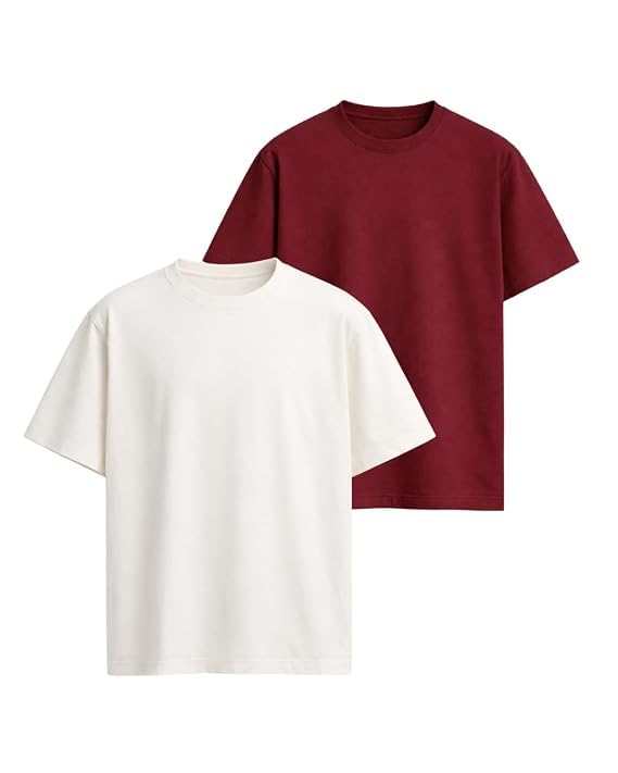Image of VEL Plain Oversized 100% Pure Heavy Cotton Baggy Fit Drop Shoulder Half Sleeves Round Neck Solid Cotton T-Shirt for Men