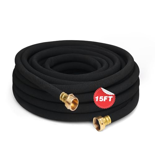MHMHM Heavy Duty Soaker Hose 15FT 1/2 Inch Rubber Garden Drip Irrigation Hose with Solid Brass Connector Water Saving Linkable Soaker Hose for Garden Bed Flower Vegetable Lawn