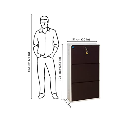 Image of DELITE KOM 20 Inch Wide, 3 Shelf Metal Shoe Rack Wall Mounted for Home with Central Lock | Holds Upto 8 Shoes or 12 Slippers Pair | 1 Year Warranty | (41 x 20 x 5, Ivory Coffee) | DIY | Space Saving