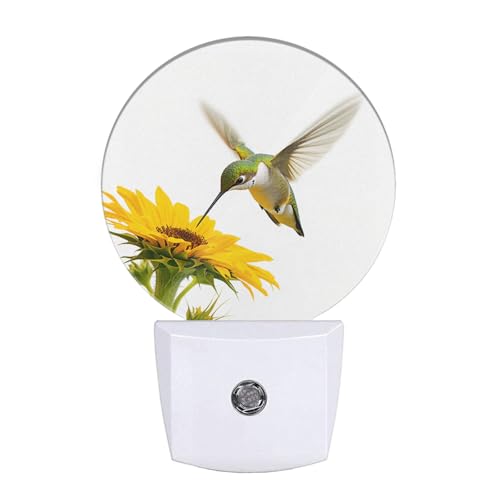 Image of EKOBLA Hummingbird Sunflower Night Light, Bird Floral Night Lights Plug Into Wall with Dusk to Dawn Sensor, Warm Nightlights for Bedroom, Bathroom, Hallway, Kitchen