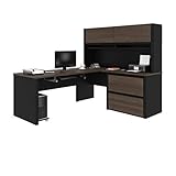 Bestar Connexion 72W L-Shaped Desk with Hutch and Lateral File Cabinet in Antigua & Black