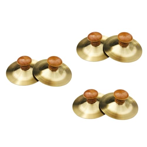 VANZACK 3sets Toddlers Small Finger Cymbals Boys and Girls Instrument Toys Wood Metal Low Volume Cymbals for Boys and Girls 2pcs*3