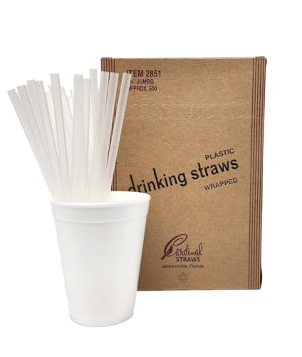 Cardinal Plastic Disposable Drinking Straws Individually Wrapped - BPA Free - 7.75 inch - Clear - 12,000 Count