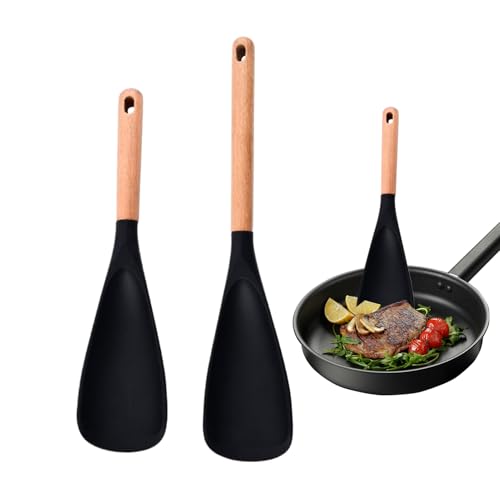 シリコンヘラ - 2個 木製ハンドル フライ用スパチュラ,キッチン フライ ターナー | 家庭用・アパート用・グリル・パンケーキ・揚げ物・焼き菓子・調理・盛り付け・混ぜる用