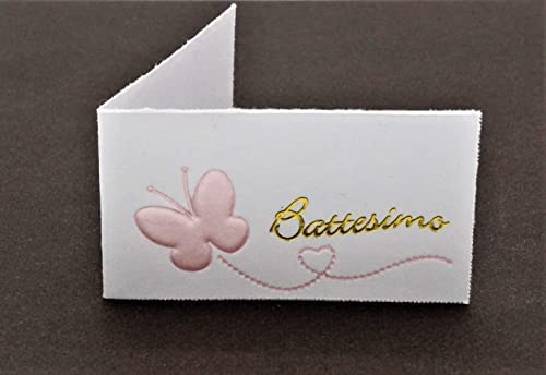 LE GEMME DI VENEZIA Bigliettini Bomboniera Battesimo Farfalla Rosa Stampa personalizzata a colori (Pezzi 200)