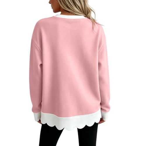 Fall Oversized Sweatshirt for Women Cotton Scalloped Hem Soft Pullover Tops - image 7