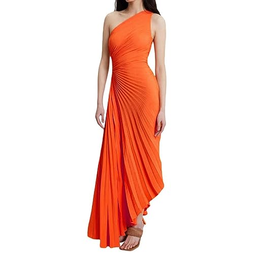 Robe longue plissée à une épaule pour femme couleur unie coupe mince taille L RD1