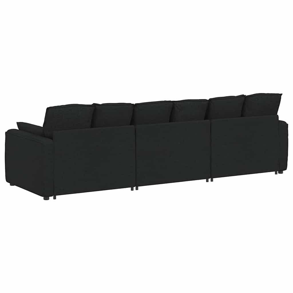 Modułowa sofa z poduszką, czarna, tapicerka materiałowa, 324 x 105 x 64 cm, 3-częściowy mebel do siedzenia z podłokietnikami i częścią środkową, sofa do rozbudowy do salonu