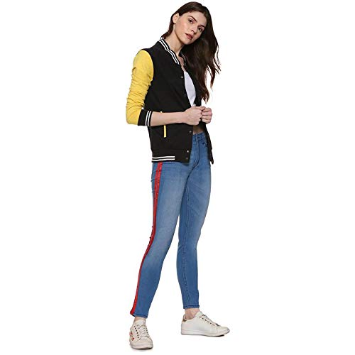 Image of PINACOLADA Women's Colorblock Sweatshirt with Ribbed Hem for Casual Wear | Low-High Neck | Long Sleeve | Button Closure | Cotton Sweatshirt Crafted with Comfort Fit for Everyday Wear