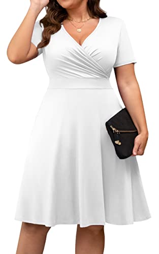 Image of POSESHE Womens Plus Size Dresses Summer Short Sleeve Wrap V-Neck Sundress Casual Wedding Guest Cocktail Dress with Pockets
