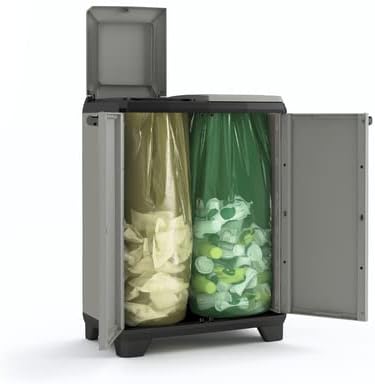 Keter 246640 bin with lid and doors open, showing two waste bags inside
