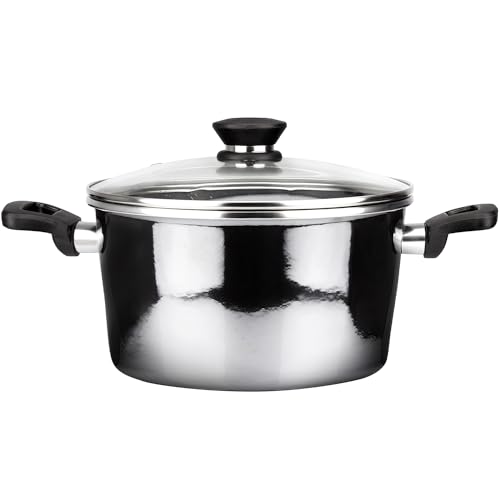 VITREX Granite Noir Metallic, 7.8 inches Ø stockpot with lid, made of black enameled steel, triple-layer non-stick coating with stone effect, suitable for all types of kitchens, cooking pot