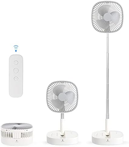 Portable Pedestal Fan - Foldaway Standing Fan Foldable Desk Fan, Wireless Use 7200Mah Rechargeable Battery, Remote Control Telescopic 4 Speed Quiet Timer Fan for Home Kitchen Outdoor Camping (Gray)