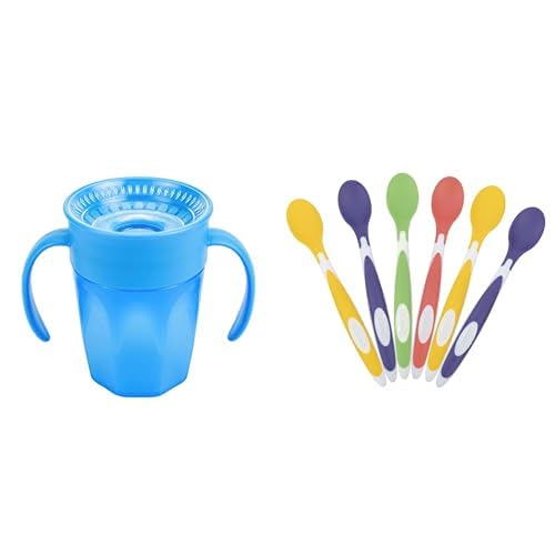 Dr. Brown's Milestones Cheers 360 Cup Spoutless Transition Handles for Easy Grip & Leak-Freere Soft-Tip Toddler Spoons Long Handle Baby-Led Weaning, BPA Free Pack of 6