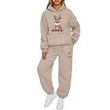 Mfhmom Weihnachts Jogginganzug Damen 2 Teilig Warm Kapuzenpullover und Jogginghose Lustig Christmas Outfit Sportanzug Hausanzug Mit Weihnachtsmotiv Loungewear Freizeitanzug Familien Winter Set