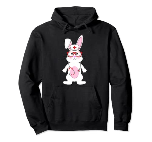 Lindo conejito enfermera estetoscopio RN, LPN, LVN huevo de Pascua Sudadera con Capucha