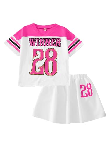 Image of PureChapter Tween Girls 2 Piece Outfits Short Sleeve Tops and Pleated Skirt Set, Cute Pleated Skirt for Girls Size 7-14