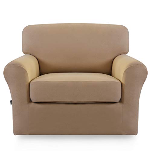 Easy-Going 2 Pieces Microfiber Stretch Sofa Slipcover – Spandex Soft Fitted Sofa Couch Cover, Washable Furniture Protector with Elastic Bottom Kids,Pet (Sofa, Black)