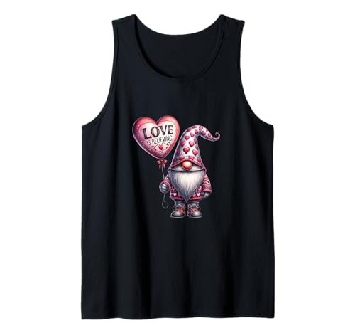 Christian Valentines Day For Women Cute Heart Pattern Gnome Camiseta sin Mangas