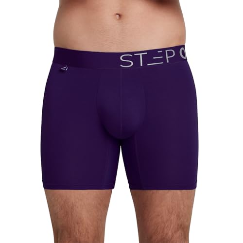 STEP ONE Mens Boxers Shorts, 1 Pair, Anti Chafing Underwear for Men, Moisture-Wicking Boxer Shorts with 3D Pouch. Fabric Made from Viscose from Bamboo Purple Large