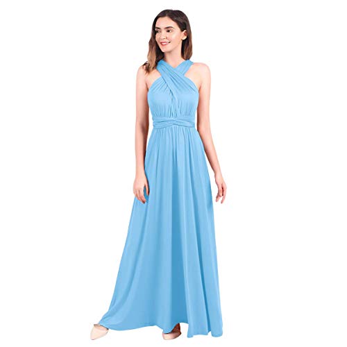 Langes Maxikleid für Damen, schulterfrei, sexy, für Hochzeit, Brautjungfer, Abendkleid, bodenlang, für Abschlussball und Abendveranstaltungen Gr. Small, hellblau