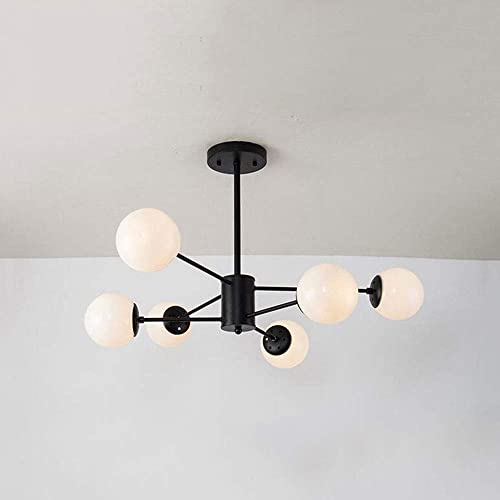 Chandelier Spoutnik noir luxueux et suspension longue en verre laiteux haut de gamme