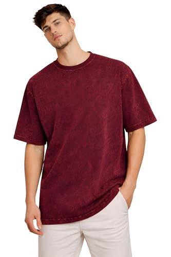 Image of Amazon Brand - Anarva Men's Oversized Acid Wash T-Shirt | Premium Cotton Relaxed Fit | Drop Shoulder Half Sleeve Casual Streetwear Tee for Men