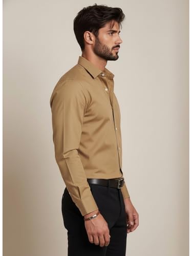 Image of Full Sleeve Black Formal Shirt for Men Cotton Regular Fit Casual - Pure Premium Branded Shirts for Men Formal Stylish Slim Plain Solid Man Wear as Office and Party