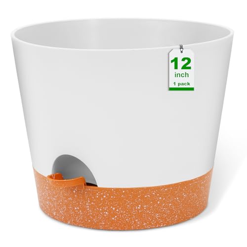 GARDIFE Macetas de 12 Pulgadas, macetas de autorriego, macetas Grandes de plástico con depósito Profundo y Agujeros de Alto Drenaje para Plantas y Flores de Interior y Exterior, Color Blanco
