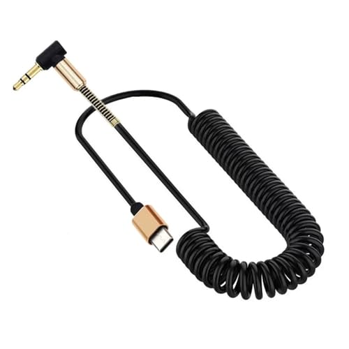 ZLHGHZCB ZHANGLH Spring Spiral Coiled USB C to 90 Degrees 3.5mm Extension Headphone Audio Aux Ja-ck Stereo Cord Car Cable for Smartphone Device