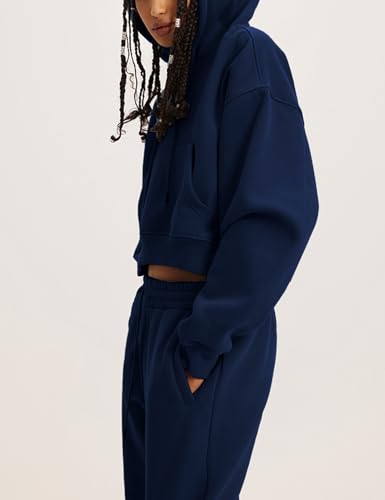 Flygo Womens Fleece 2 Piece Outfits Sweatsuit Crop Pullover Sweatshirt Joggers Pants Tracksuit Set