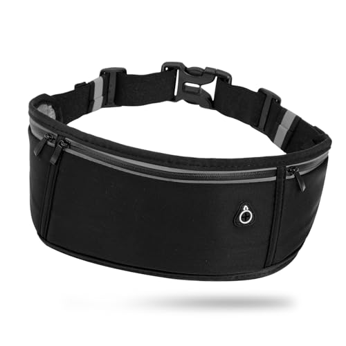 TIESOME Laufgürtel Handy mit 3 Taschen,Lauftasche Jogging Bauchtasche Sport für Handy unter 7 Zoll wasserdichte Handytasche Joggen Running Belt für Joggen, Fitness, Damen und Herren Schwarz