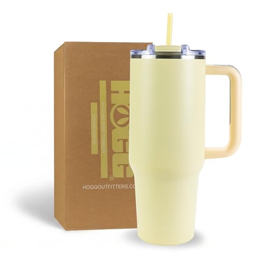 Hogg Big Swig 40oz Tumbler with Handle - Lemon Cream, Tumbler with Handle and Straw, Insulated Cup with Straw, Insulated Water Bottle, Stainless Steel Travel Mug, Leak Proof Cup
