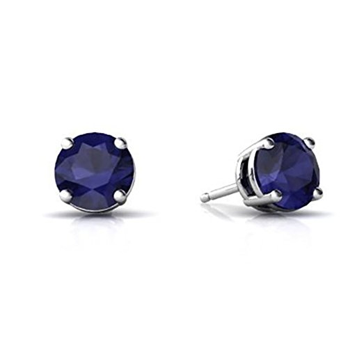 Stud Earring Round Simulated Blue Sapphire 925 Sterling Silver, Size-10
