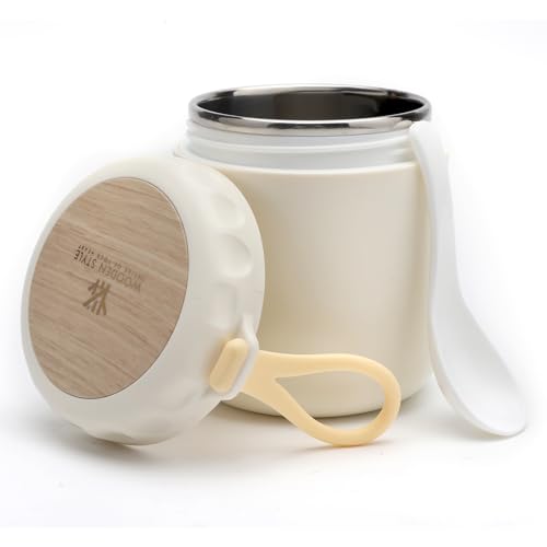 TNSLAND Termo para Comida 400ml, Termo Solidos Bebe con Cuchara, Termo Bebe Solidos con Correa para la Muñeca, Termo Papillero Bebe Acero Inoxidable, Termo Comida Caliente Bebe para Sopas, Blanco