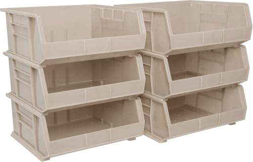 Image of Akro-Mils 30235 AkroBins Plastic Storage Bins, Space-Saving Stackable Bins for Garage, Pantry, Craft Organization, 11 inch x 11 inch x 5 inch, Stone, 6-Pack