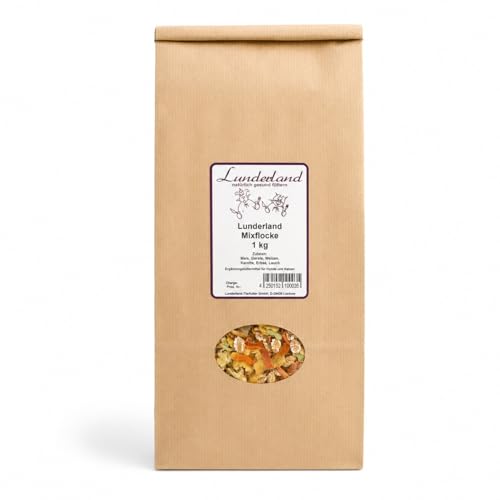 Lunderland Mixflocke | 1 kg | Ergänzungsfuttermittel für Hunde | Zur Unterstützung des Wohlbefindens | Hoher Gemüseanteil mit Karotte, Erbse & Lauch | Sättigend & energiereich