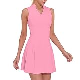 M Moteepi Womens Exercise Workout Dress With Shorts Sleeveless V Neck Sport Golf Performance Dress Ladies Pink Medium