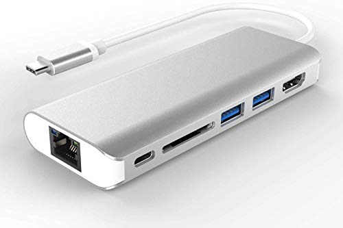 Image of ELECTRO WOLF Type C USB C Hub, 6-in-1 Type C Adapter with 1Gbps RJ45 Ethernet Port, 4K HDMI, 2 USB 3.0, SD Card Reader, 60W PD Charging Port for USB Type C Windows Laptop