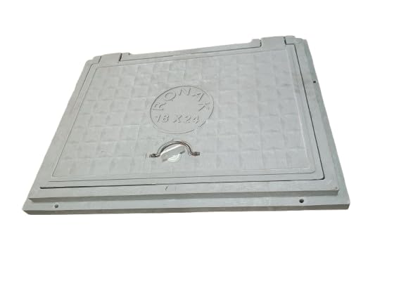 Ronak Heavy Duty Manhole Cover with Lock & Heinged System (White Color) | Chamber Cover | Water Tank Cover |5 Tons Capacity (18 x 24 Manhole with Lock & Heinged System) 4