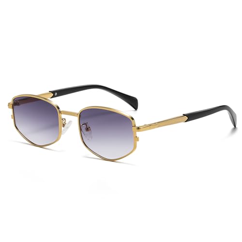 Image of LJCZKA Trendy Square Metal frame Sunglasses for Women Men Retro Polygon Sun Glasses Luxury Classic Shades