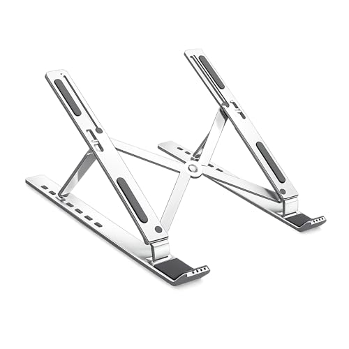 Image of Aluminium Laptop Stand Foldable Design, Anti-Slip Silicone Rubber Pad with 7 Angle Adjustment Stand Compatible for Laptop, MacBook, Smart Phone, Tablet (Silver)