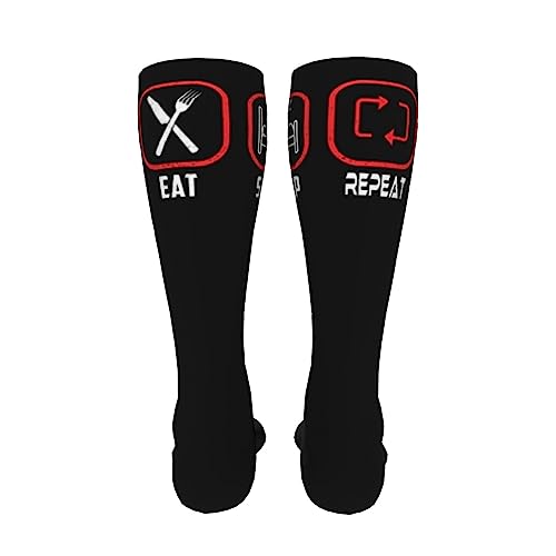 Eat Sleep Repeat Knee High Socks For Women Long Tube Socks Athletic Compression Socks Unisex High Socks Girls4
