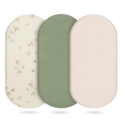 Image of Muslin Bassinet Sheets 3 Pack, Cotton Bassinet Sheets for Baby Girl and Boy, Breathable Bedside Sleeper Bassinet Fitted Sheet, Universal Rectangle & Oval Bassinet Cover, 28x14 to 33x18, Green